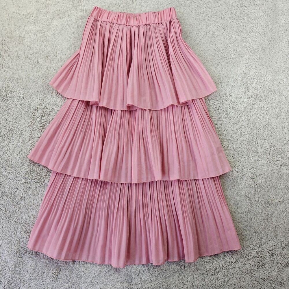 Missguided Pleated Tiered Midi Cake Skirt Women's 2 US High Wiast Layered Pink